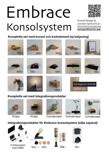 Embrace konsolsystem, Smart Form Sweden, Robert Bengtsson, konsolhylla, svensk ek, kork