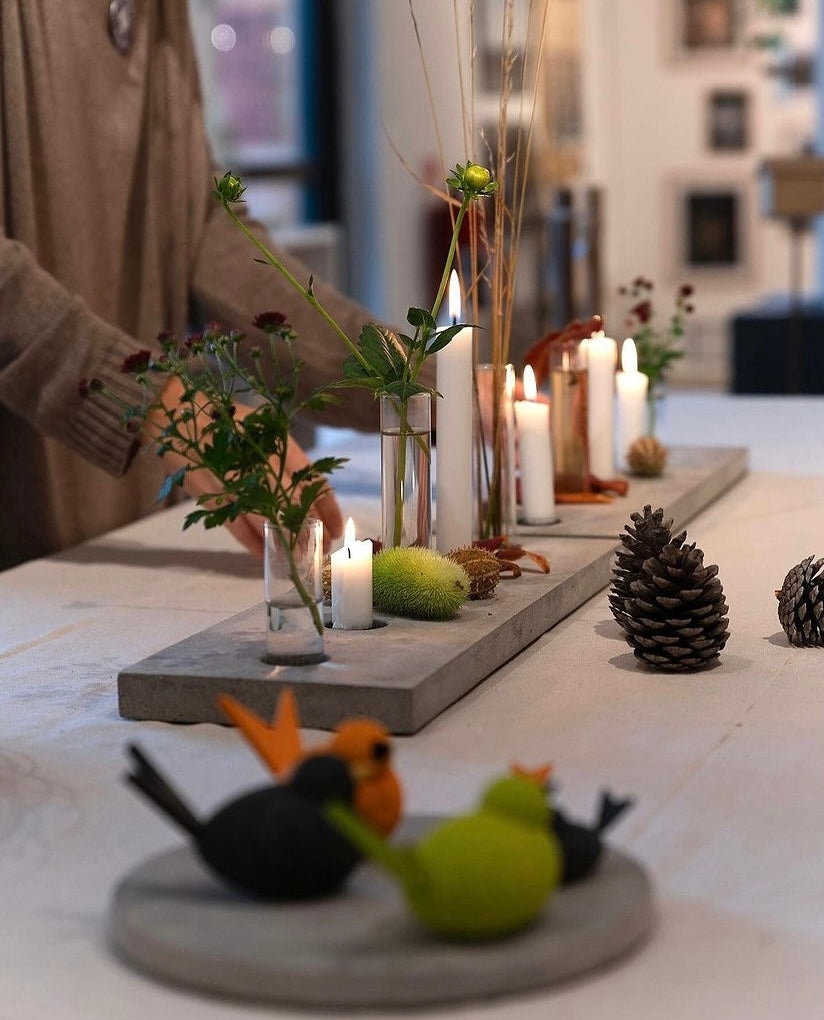 Set LEVEL F, System LEVEL, Betong, bordsdekoration, Smart Form Sweden, Robert Bengtsson, betong, bordsdekoration, cylindervaser, kronljushållare